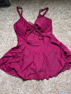 Nique Deep Berry Lace-Up Swim Dress